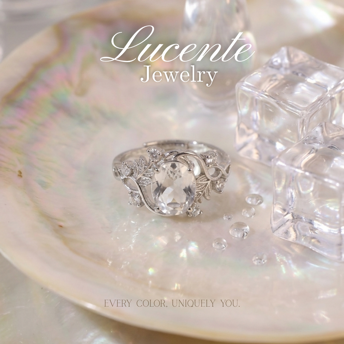 Enchanting Botanical Clear Quartz Leaf Ring