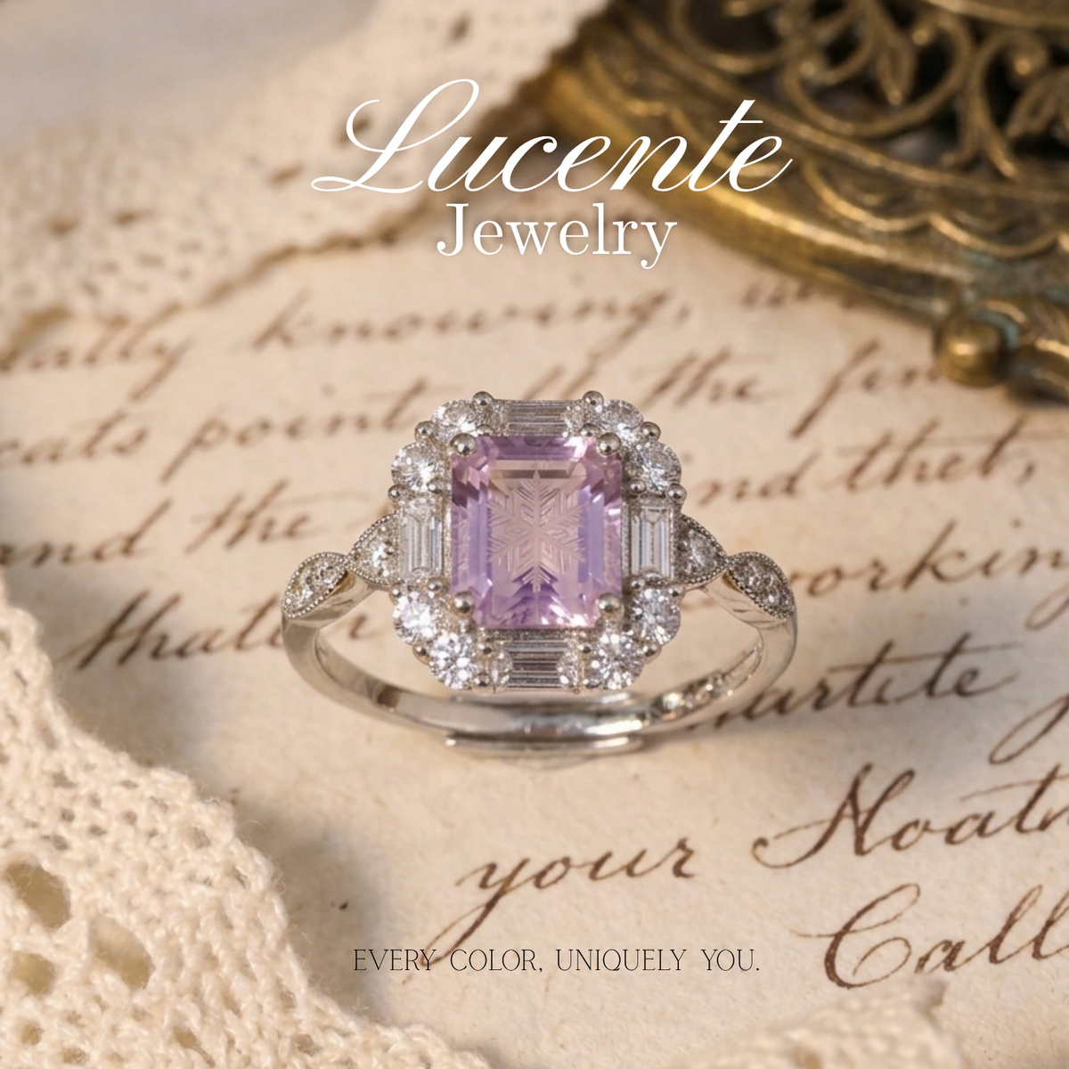 Natural Emerald Cut Amethyst Ring
