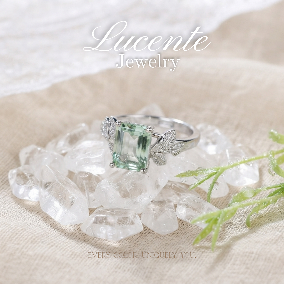 Natural Emerald Cut Clear Quartz Ring
