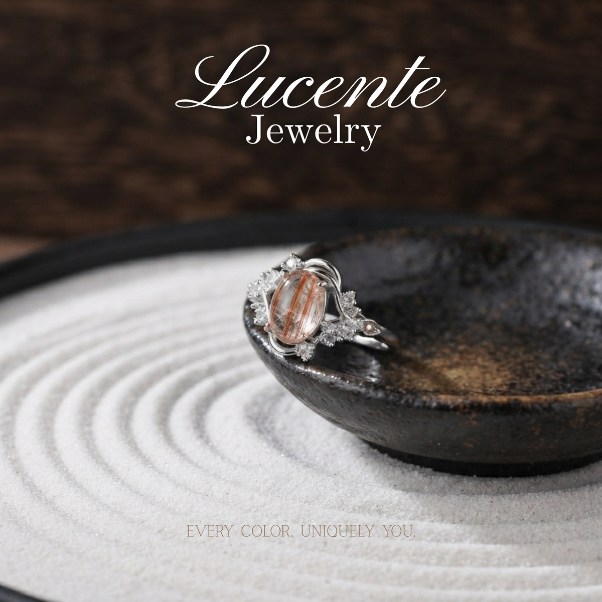 Natural Copper Rutilated Quartz Oval Cabochon Ring