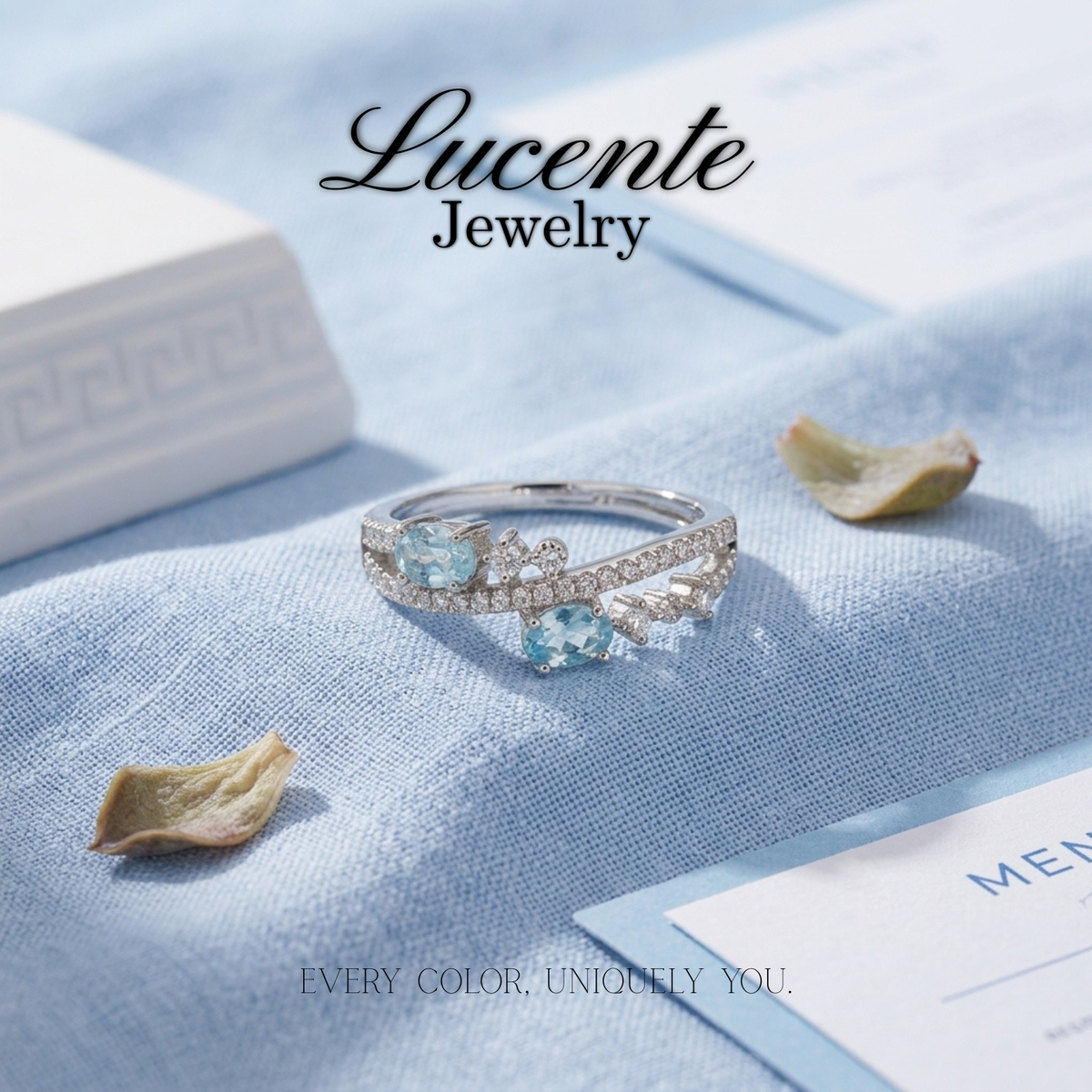 Ethereal Two-Stone Blue Topaz Toi et Moi Wave Ring