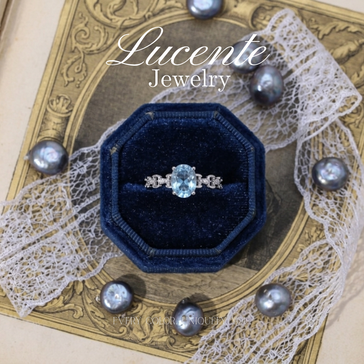 Chic Oval Blue Topaz Chain Link Ring