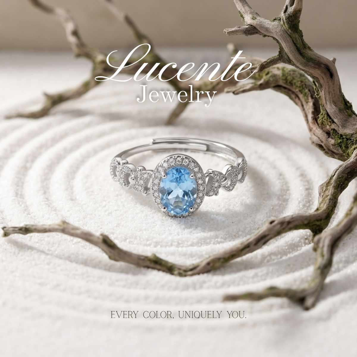 Exquisite Oval Sky Blue Topaz Halo Ring