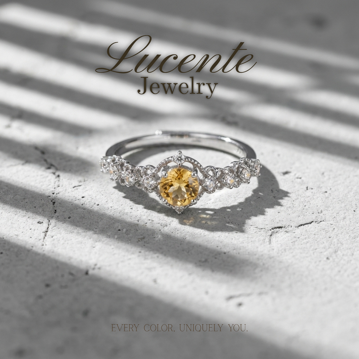 Radiant Round Citrine Vintage Floral Lace Ring