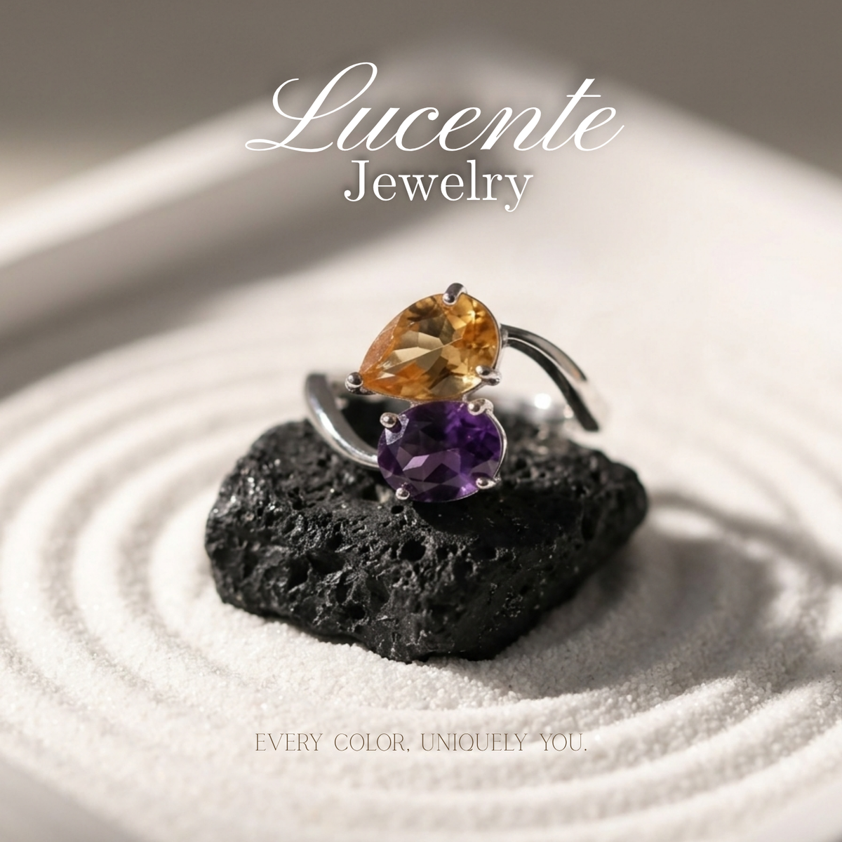 Natural Amethyst & Citrine Toi et Moi Ring