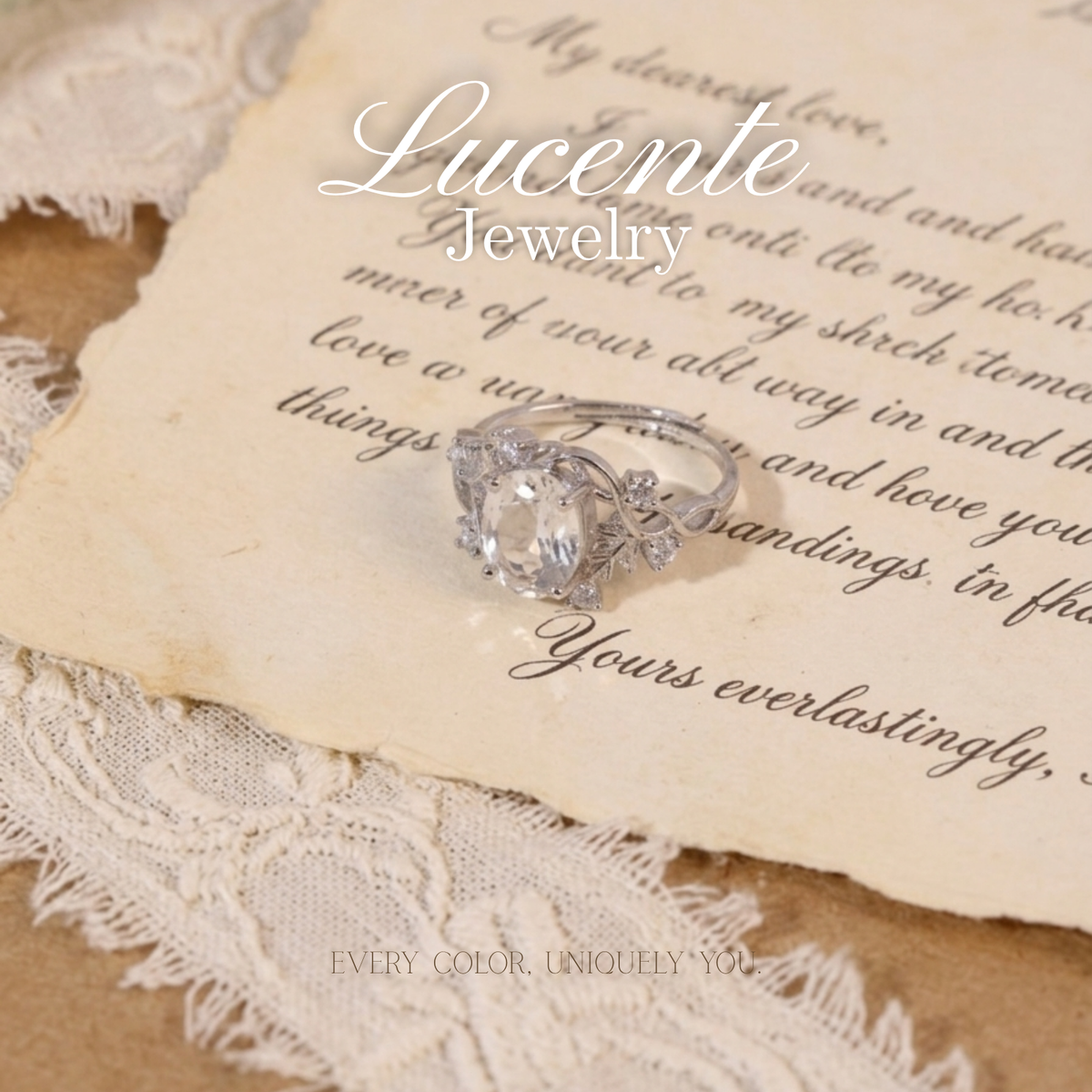 Enchanting Botanical Clear Quartz Leaf Ring