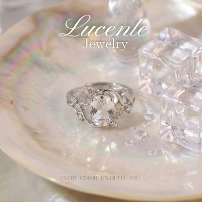 Enchanting Botanical Clear Quartz Leaf Ring