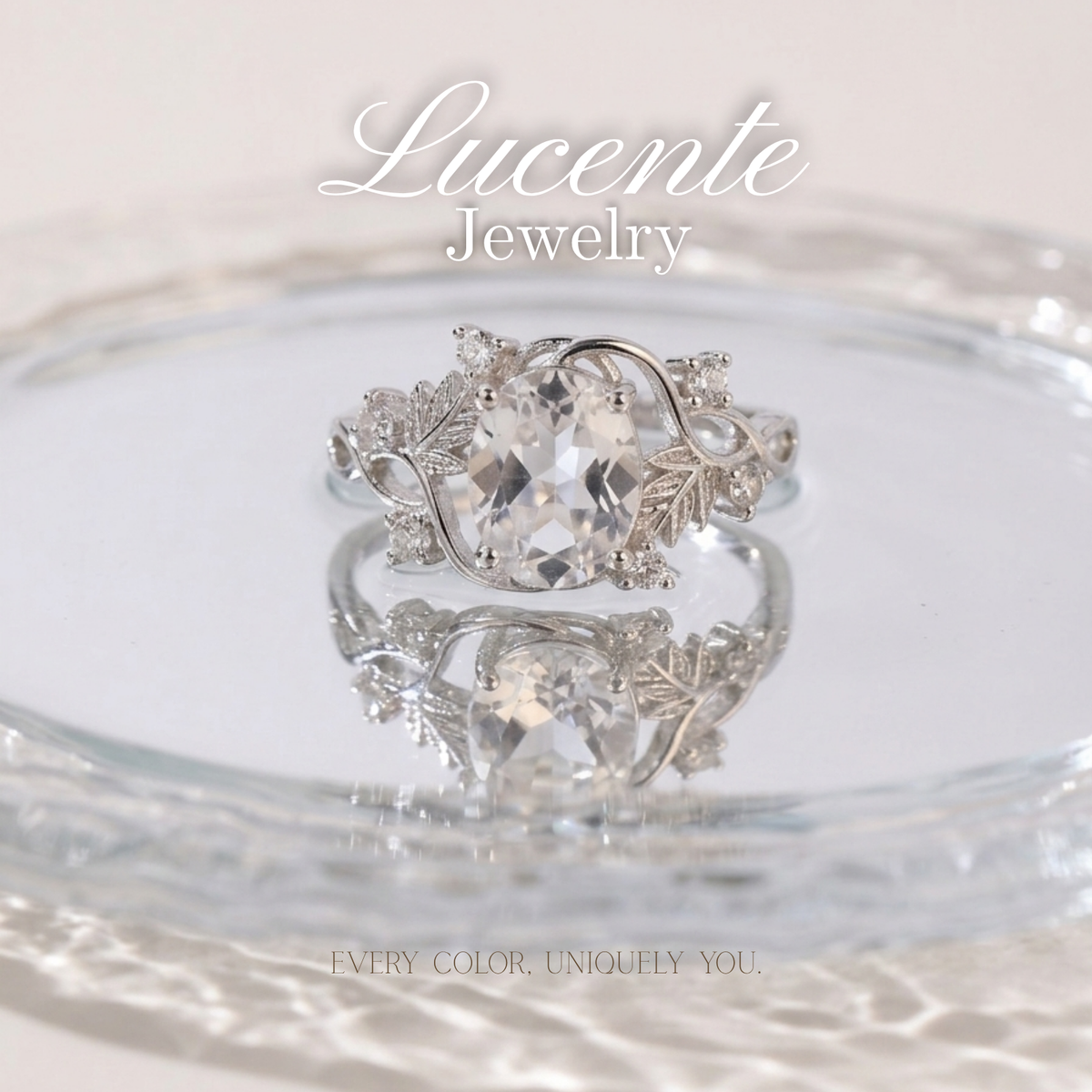 Enchanting Botanical Clear Quartz Leaf Ring