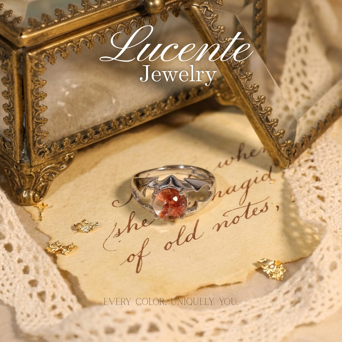 Natural Red Phantom Quartz Ring