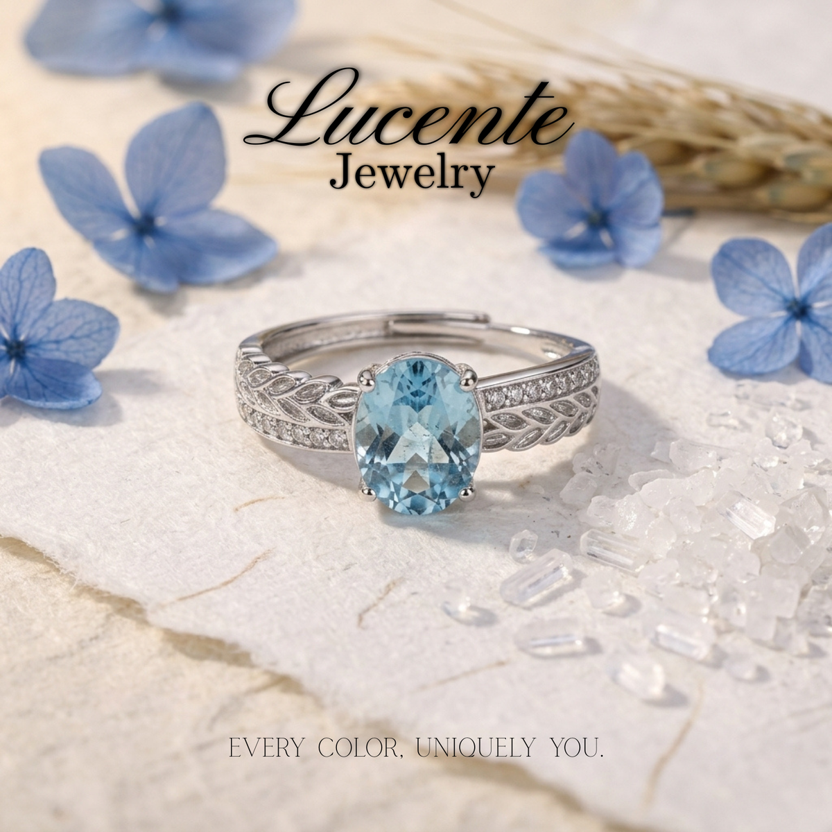 Natural Oval Blue Topaz Ring