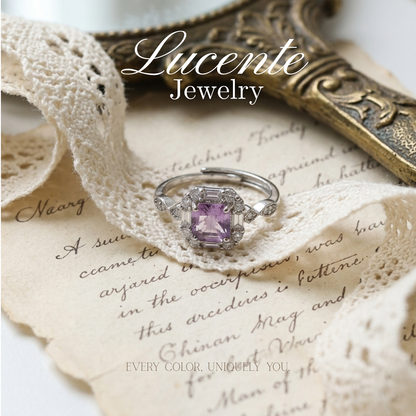 Natural Emerald Cut Amethyst Ring