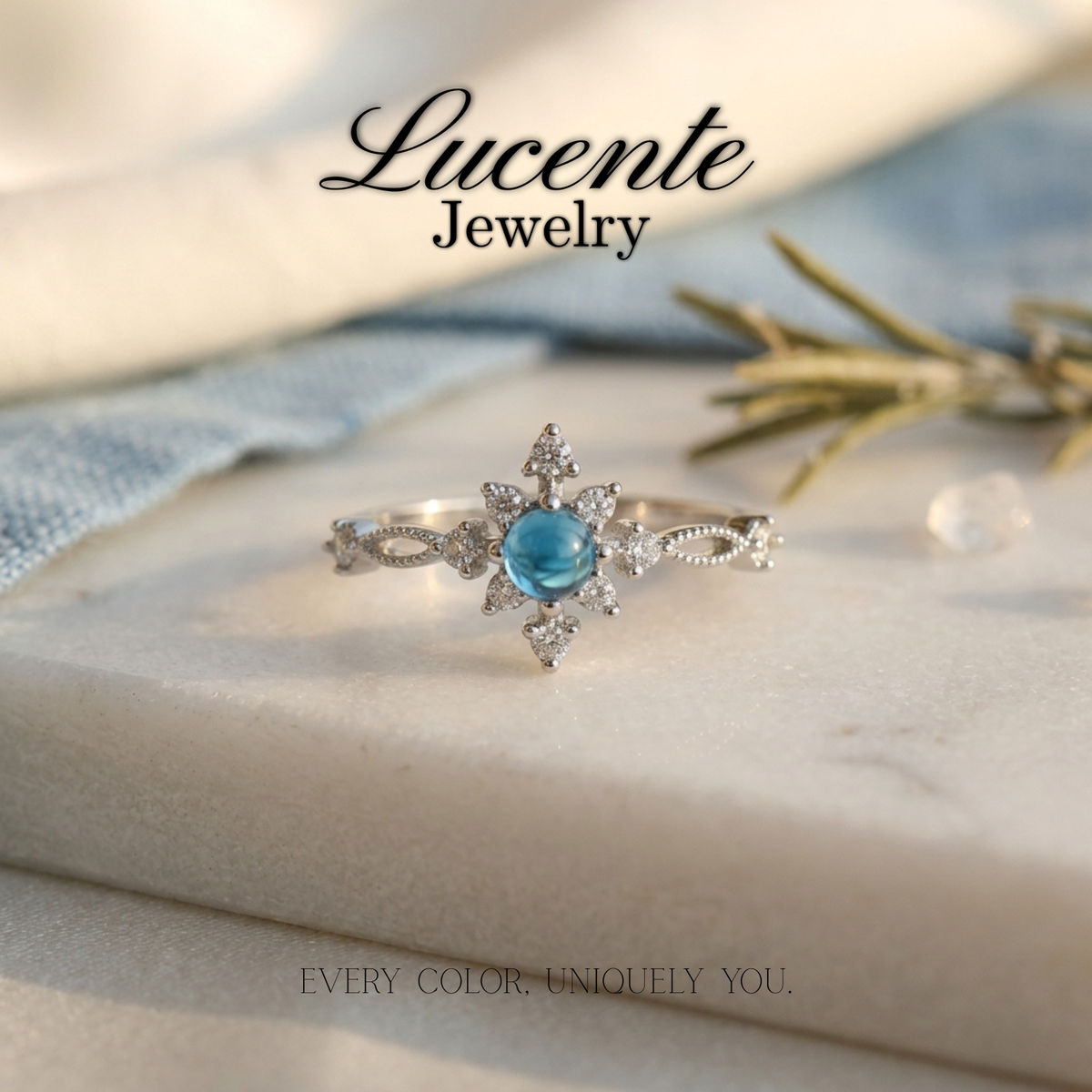 Natural Blue Apatite Snowflake Ring