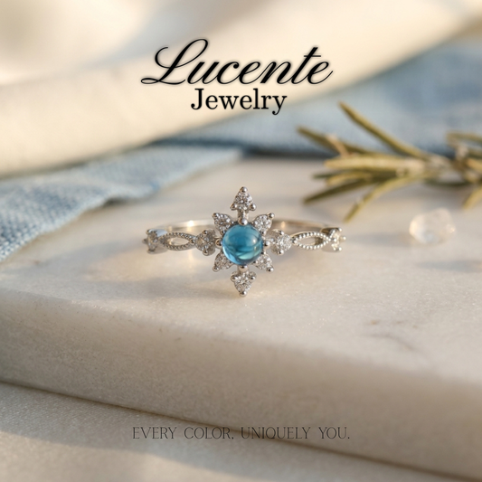 Natural Blue Apatite Snowflake Ring