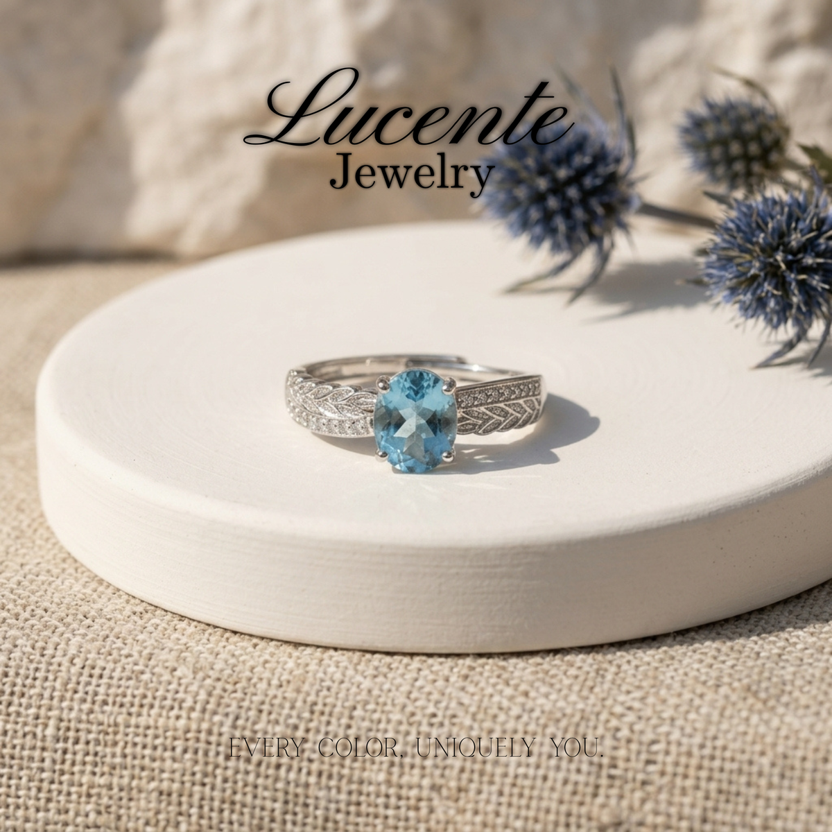 Natural Oval Blue Topaz Ring