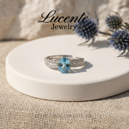 Natural Oval Blue Topaz Ring