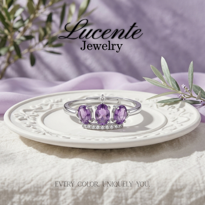Royal Three-Stone Amethyst Tiara Crown Ring
