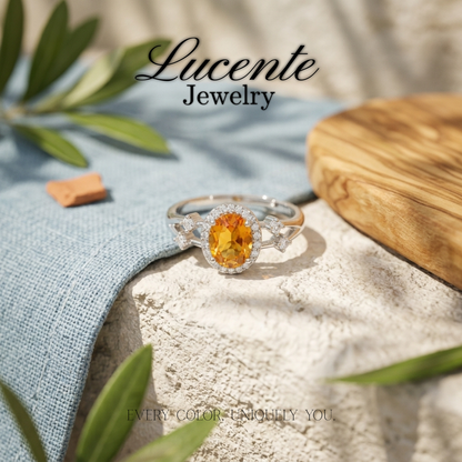 Natural Oval Citrine Halo Ring