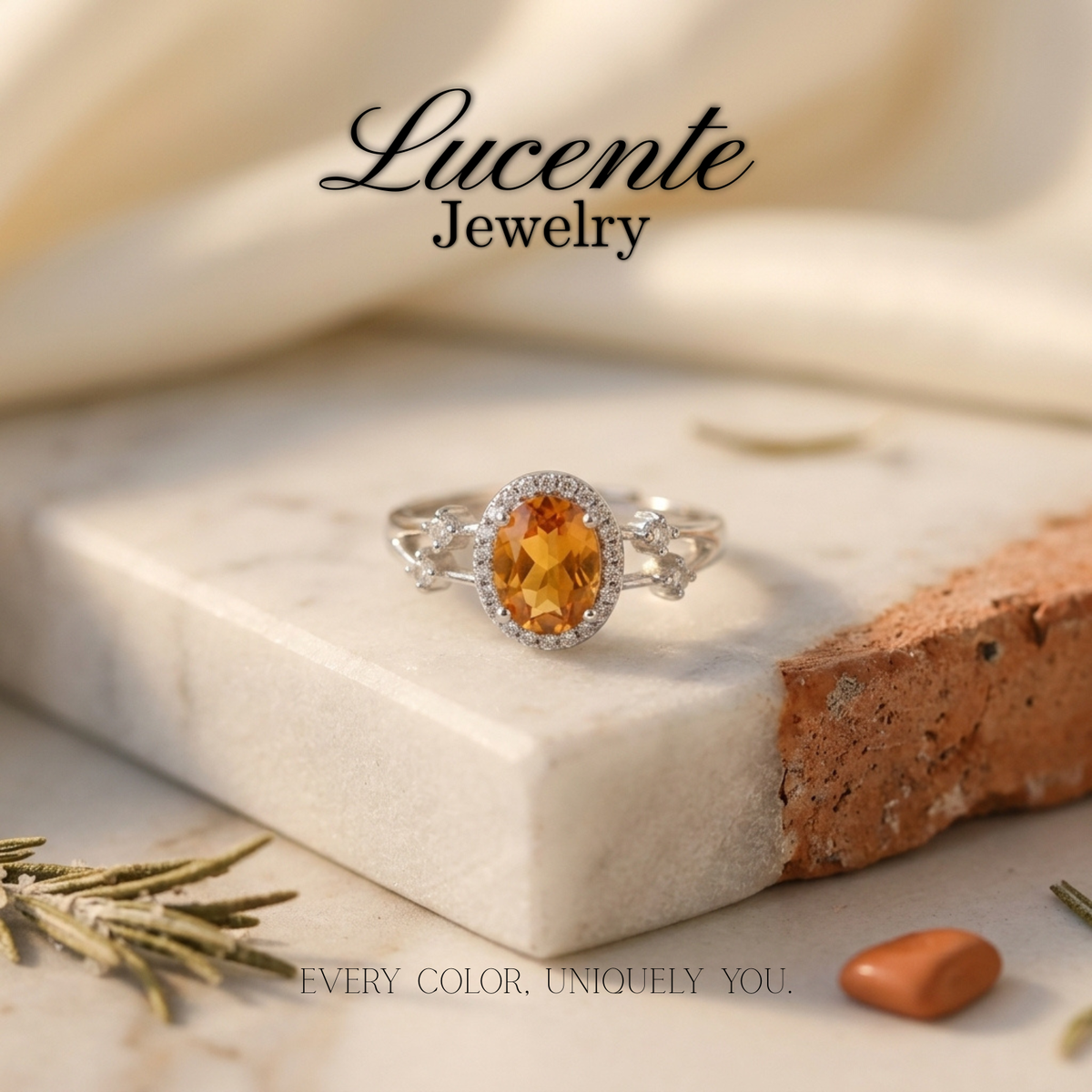 Natural Oval Citrine Halo Ring