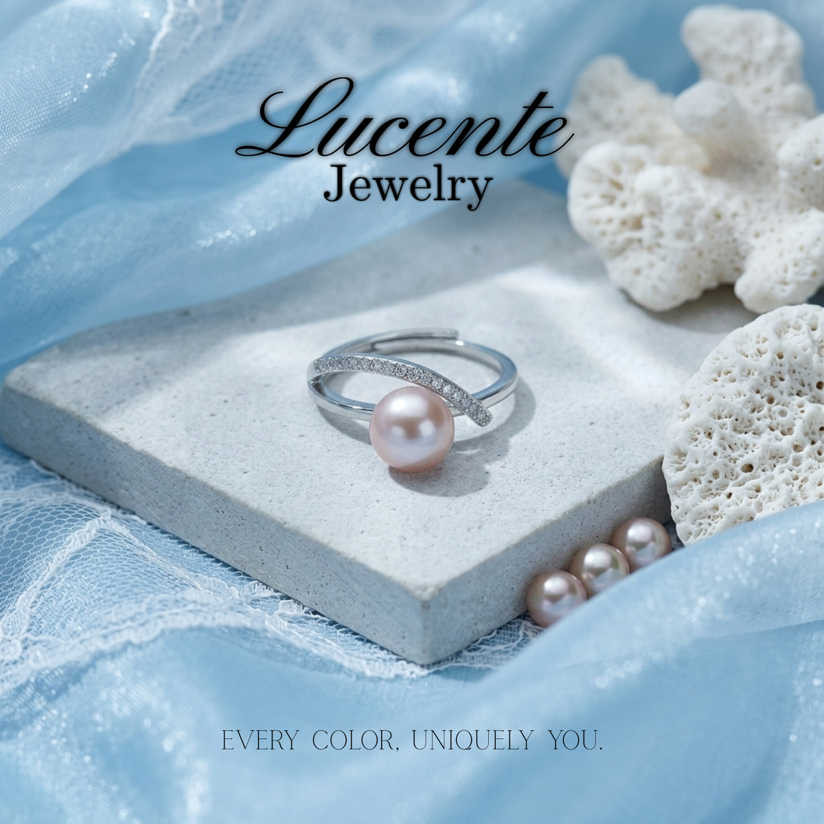 Ethereal Pink Freshwater Pearl Wave Bypass Ring