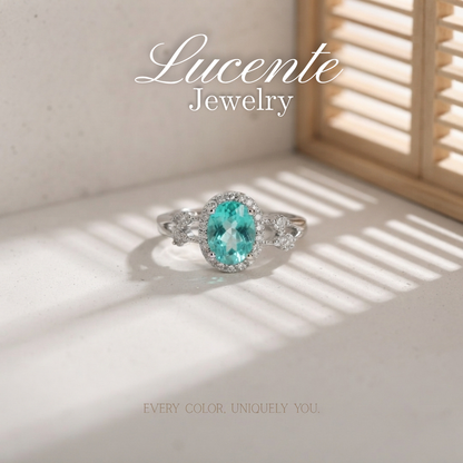 Ocean Blue Topaz Oval Engagement Ring