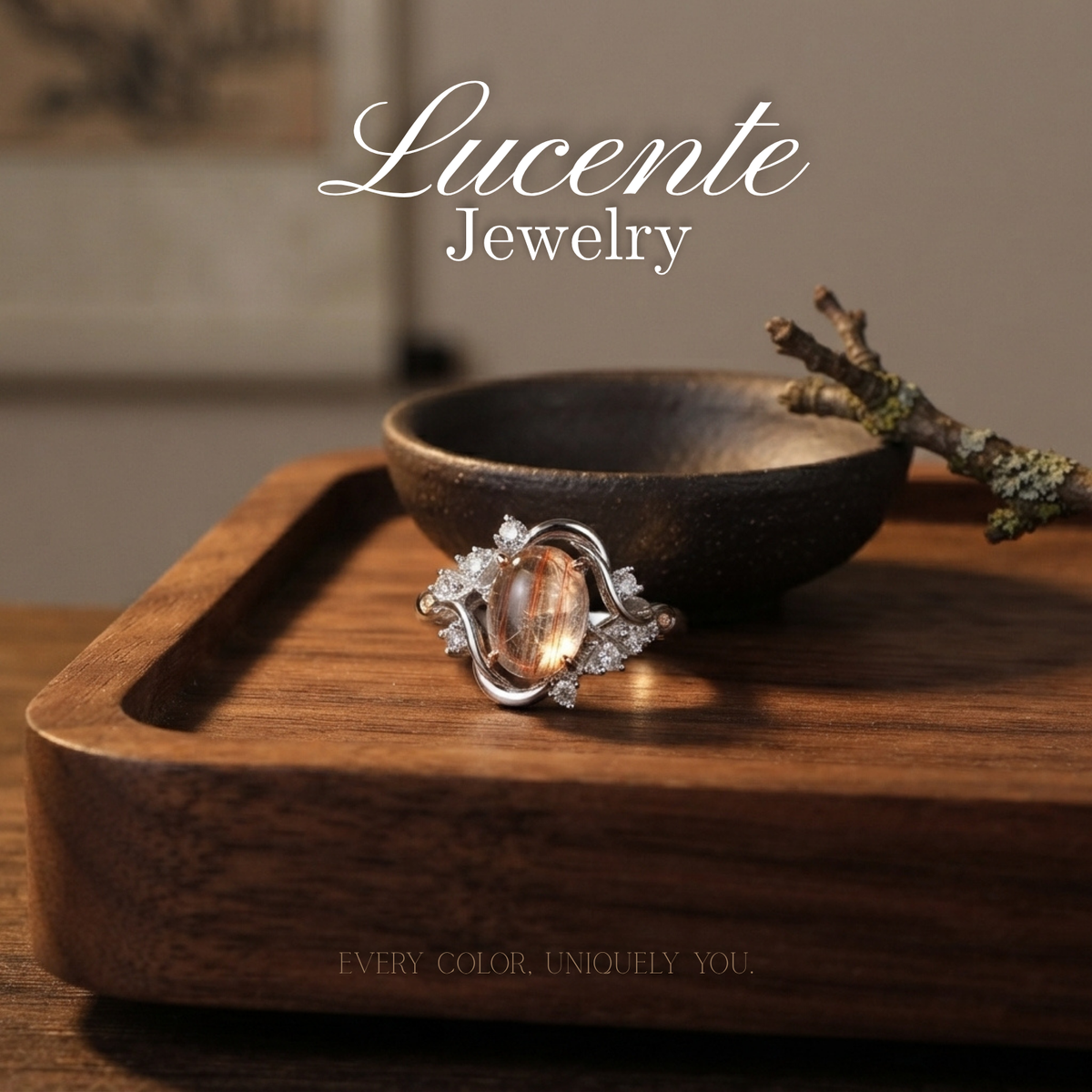 Natural Copper Rutilated Quartz Oval Cabochon Ring