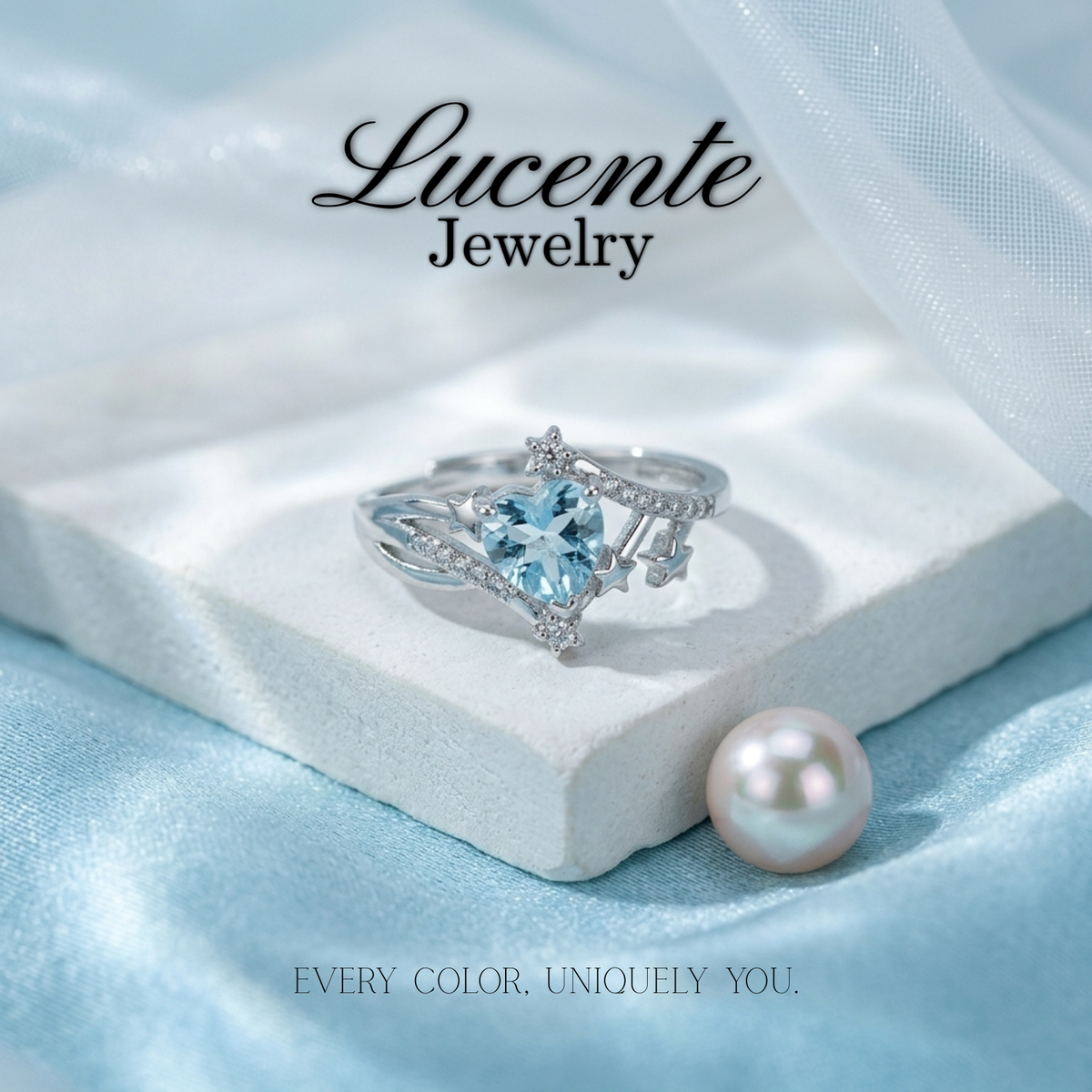 Celestial Heart Blue Topaz Shooting Star Wave Ring