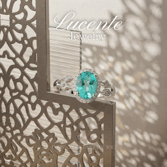 Radiant Oval Mint Blue Topaz Halo Ring