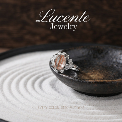 Natural Copper Rutilated Quartz Oval Cabochon Ring