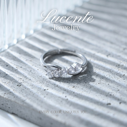 Delicate Curved Clear Quartz Wave Cluster Ring