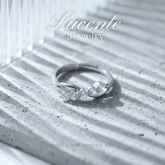 Delicate Curved Clear Quartz Wave Cluster Ring