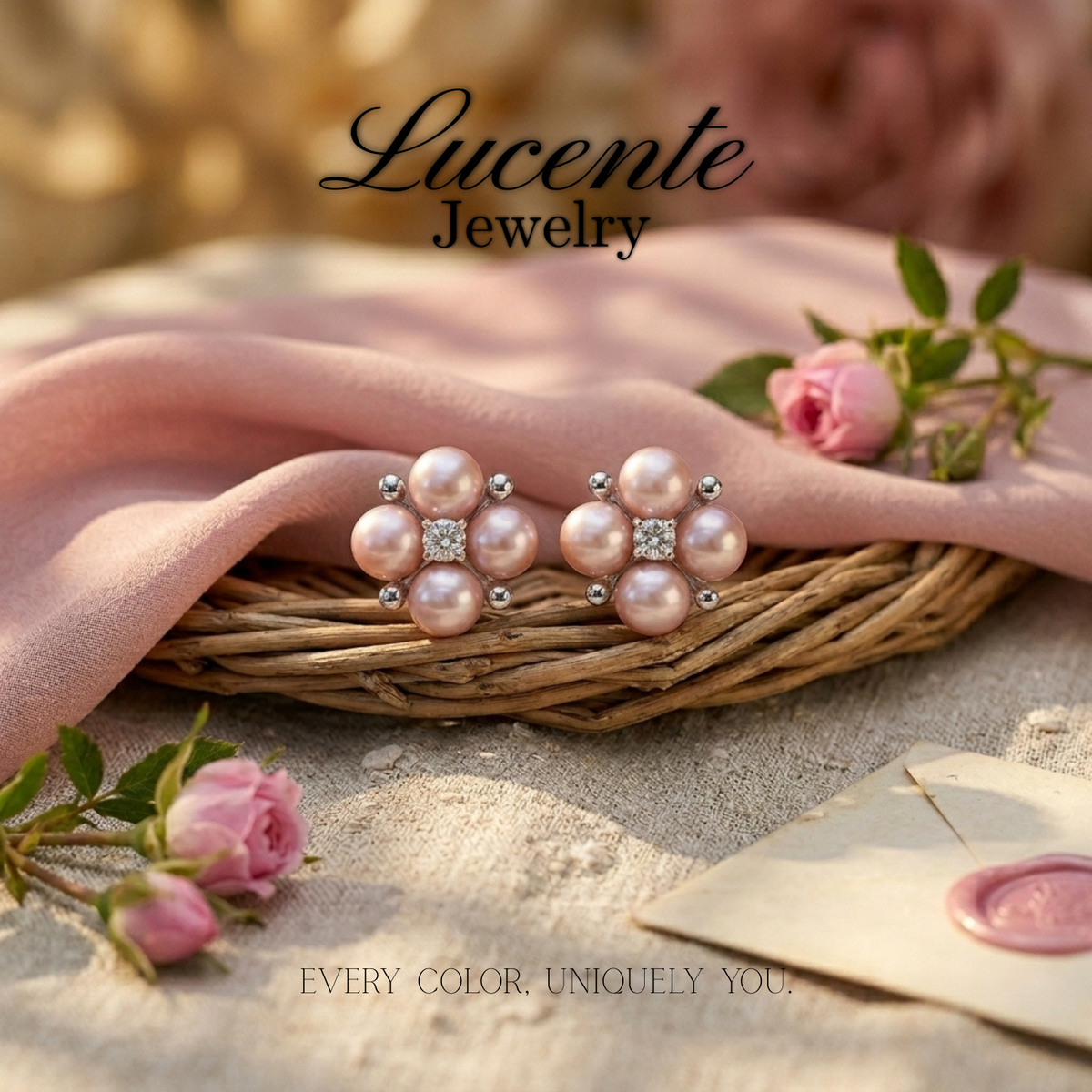 Ethereal Pink Freshwater Pearl Floral Cluster Stud Earrings
