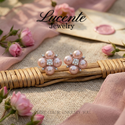 Ethereal Pink Freshwater Pearl Floral Cluster Stud Earrings