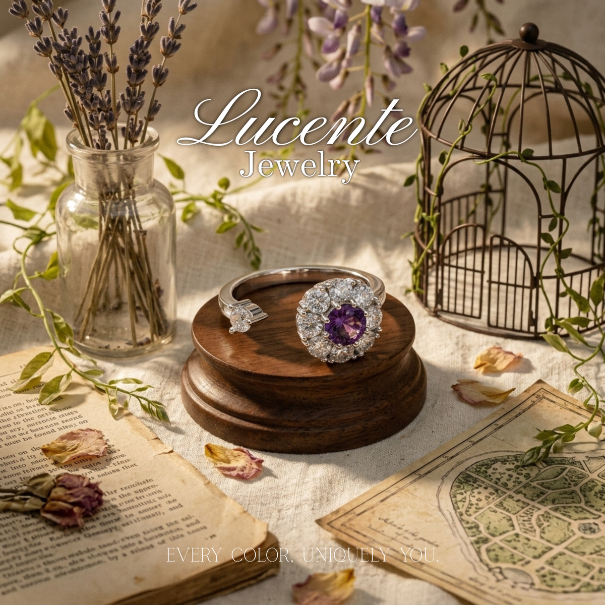 Vintage Rotating Amethyst Cluster Ring