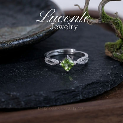 Radiant Princess-Cut Peridot Infinity Ring