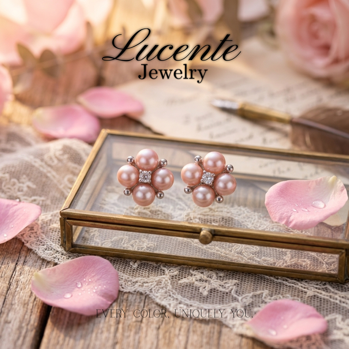 Ethereal Pink Freshwater Pearl Floral Cluster Stud Earrings
