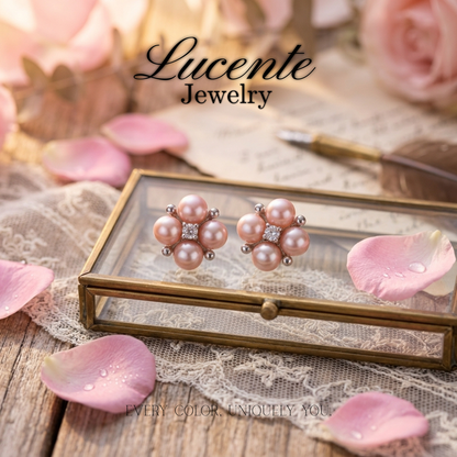 Ethereal Pink Freshwater Pearl Floral Cluster Stud Earrings
