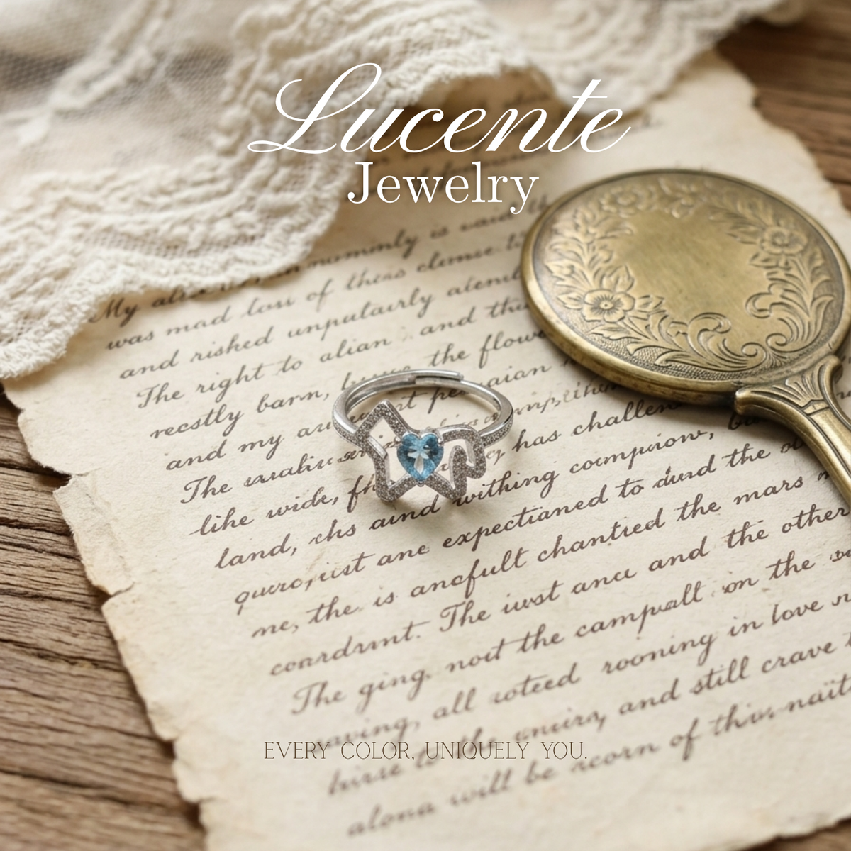 Playful Heart Blue Topaz Geometric Dog Ring