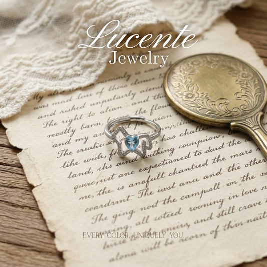 Playful Heart Blue Topaz Geometric Dog Ring