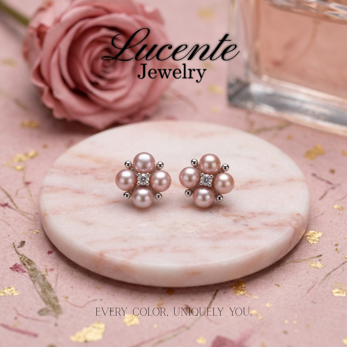 Ethereal Pink Freshwater Pearl Floral Cluster Stud Earrings