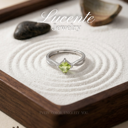 Radiant Princess-Cut Peridot Infinity Ring