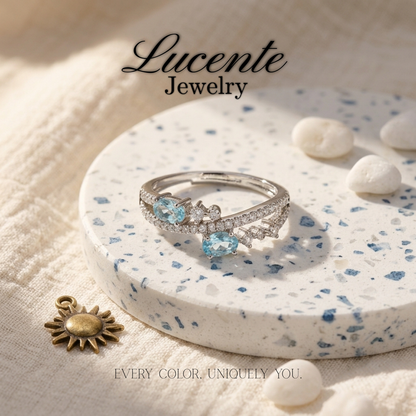 Ethereal Two-Stone Blue Topaz Toi et Moi Wave Ring