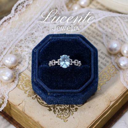 Chic Oval Blue Topaz Chain Link Ring