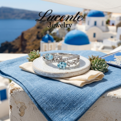 Ethereal Two-Stone Blue Topaz Toi et Moi Wave Ring