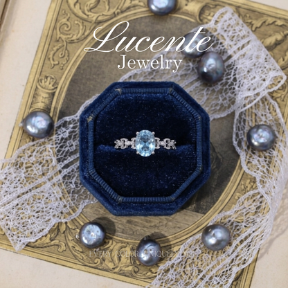 Chic Oval Blue Topaz Chain Link Ring