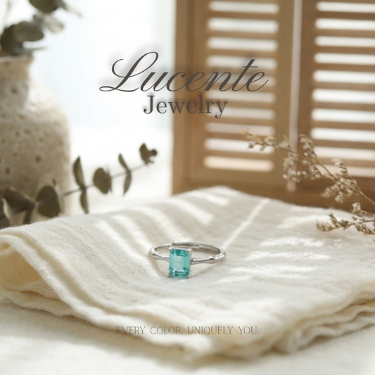Serene Emerald-Cut Mint Topaz Bamboo Ring