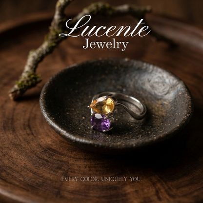 Natural Amethyst & Citrine Toi et Moi Ring