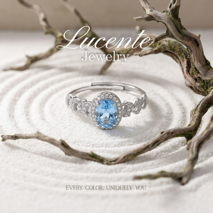 Exquisite Oval Sky Blue Topaz Halo Ring