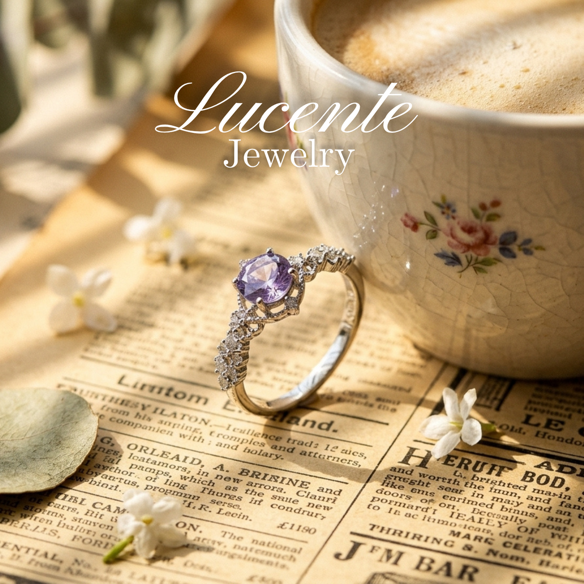 Enchanting Round Amethyst Vintage Floral Lace Ring