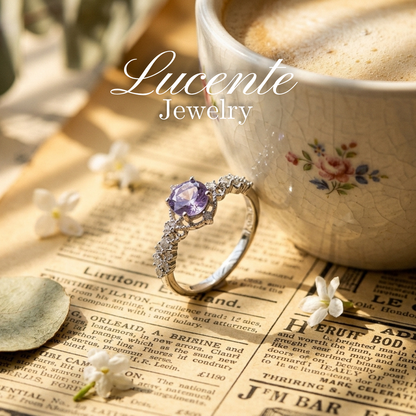 Enchanting Round Amethyst Vintage Floral Lace Ring
