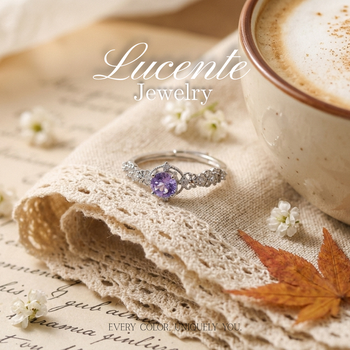 Enchanting Round Amethyst Vintage Floral Lace Ring